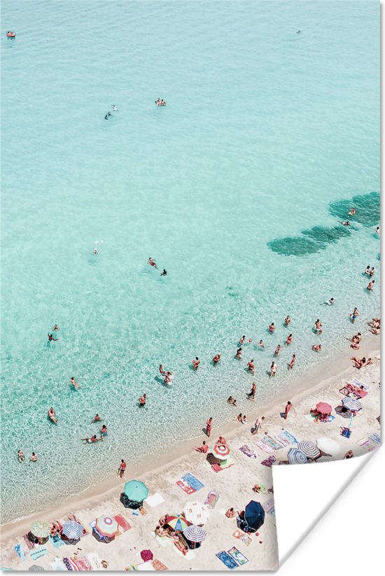 Affiche Mer - Plage - Parasols - Blauw - Été - 120x180 cm XXL