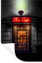 Muurstickers - Sticker Folie - Deur - Café - Rood - Architectuur - Neonlicht - 60x90 cm - Plakfolie - Muurstickers Kinderkamer - Zelfklevend Behang - Zelfklevend behangpapier - Stickerfolie