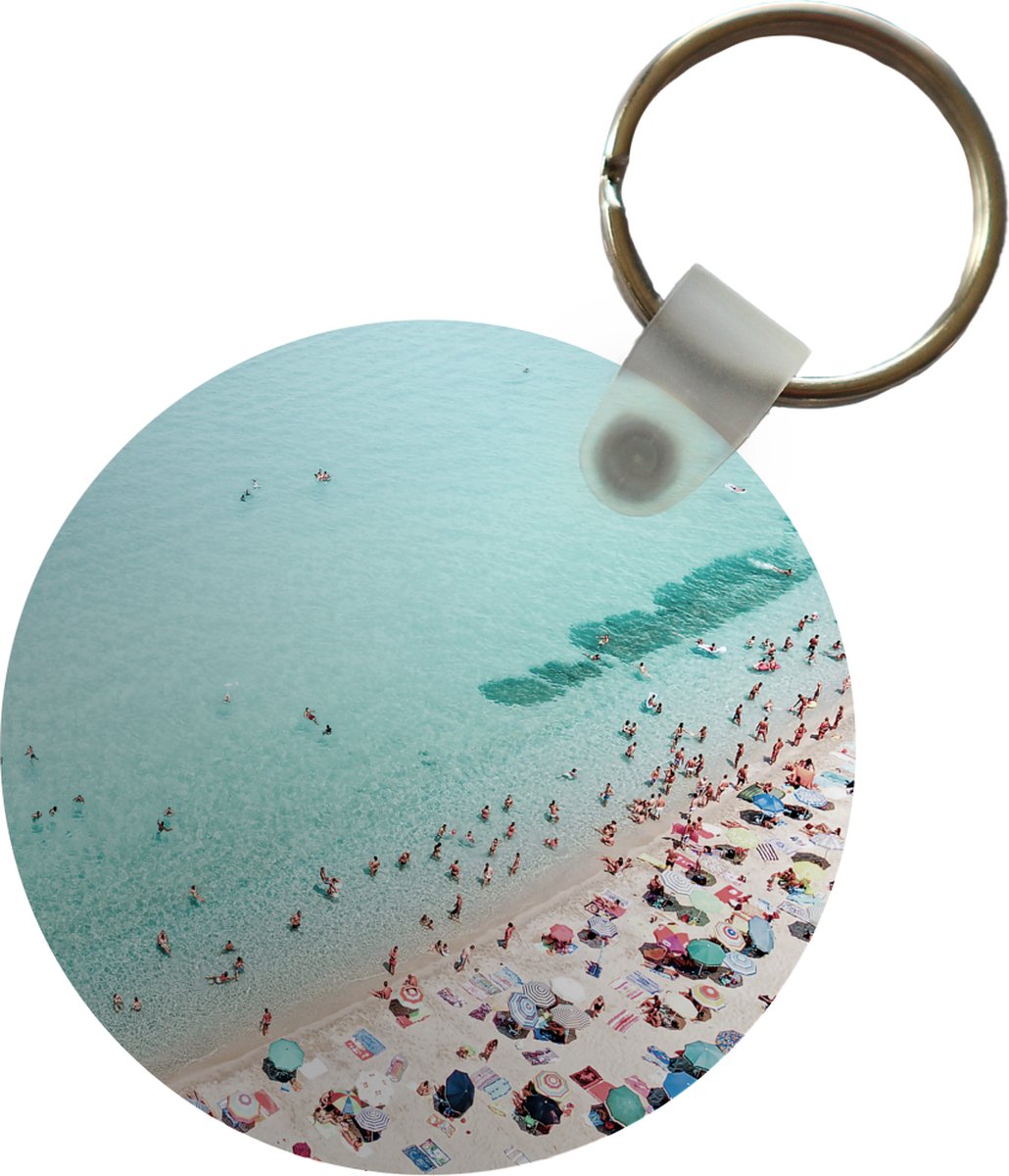 Sleutelhanger - Zee - Strand - Parasols - Blauw - Zomer - Plastic - Rond - Uitdeelcadeautjes