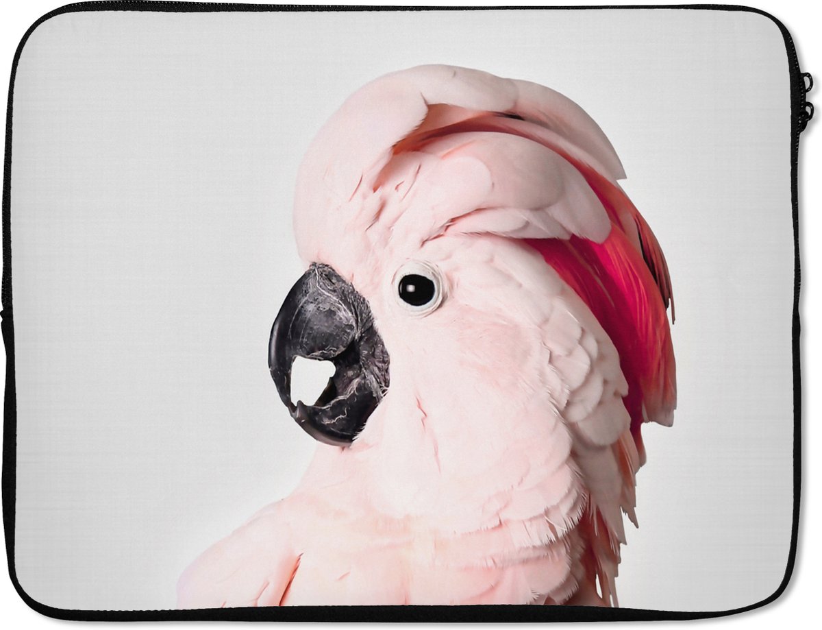 Laptophoes 17 inch - Kaketoe - Roze - Dieren - Natuur - Laptop sleeve - Binnenmaat 41x28 cm - Zwarte achterkant