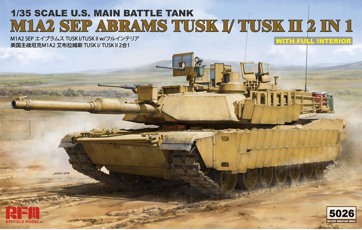 Rye Field Model Modelbouwpakket Militaire voertuigen - 5026 U.S. Main Battle Tank M1A2 SEP Abrams TUSK I /TUSK II 2 in 1 with full interior Plastic - 1:35 - Modelbouw