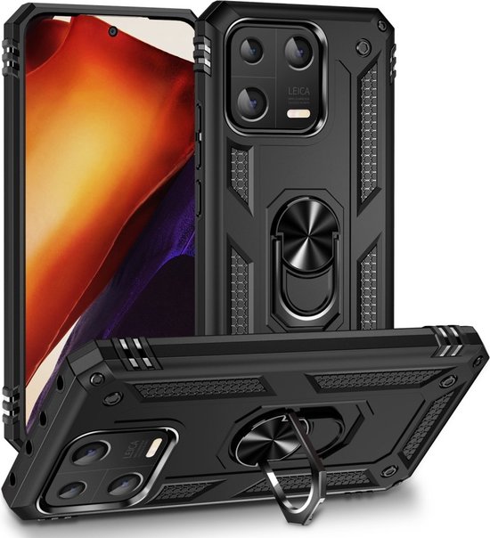 Lunso - Xiaomi 13 - Coque arrière Armor avec porte-anneau - Zwart