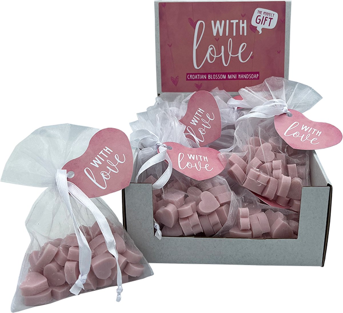 Goedkoopste Mini hartzeepjes Croatian Blossom in organza 50 gr