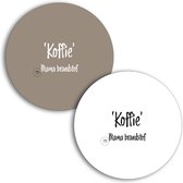 Luxe onderzetters met koffiequote | taupe & wit | Ø 10 cm | Set van 2 | Brandstof