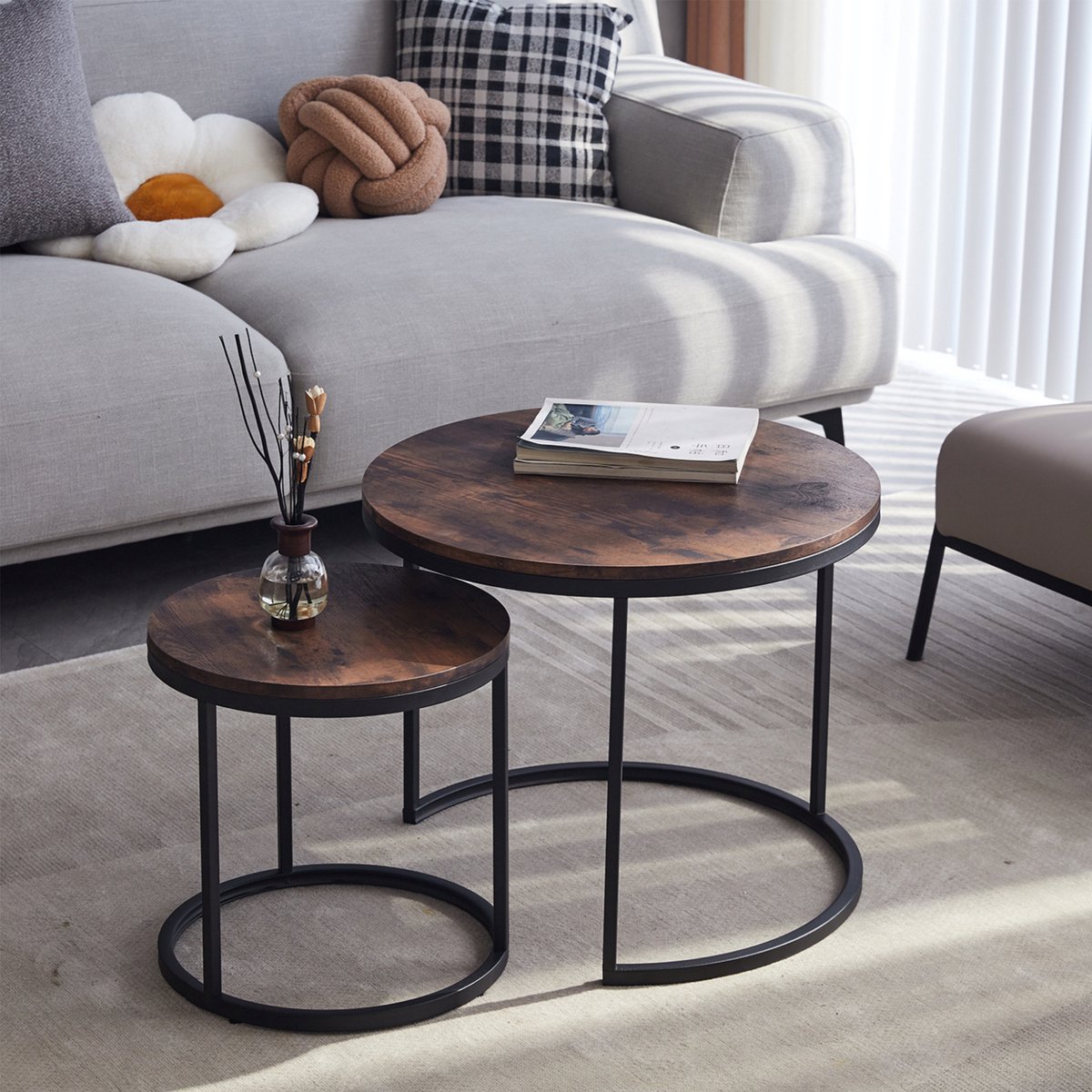 Happyment Salontafel deluxe Bruin - Set van 2 - Landelijk - Woonkamer - Rond - 60 en 40cm