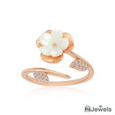 OZ Jewels Ring réglable en argent couleur or rose avec motif de magnolia en fleurs ornée de pierres Fête des mères - Saint Valentin - Cadeau - Fête des mères - Saint Valentin - Cadeau