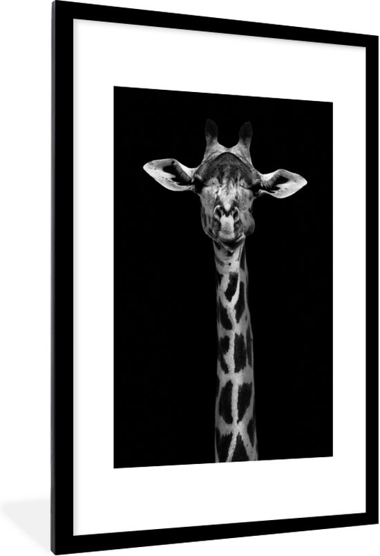 Affiche - Cadre photo - Girafe - Animaux - Portrait - Zwart - Posters noir et blanc - Décoration murale - 80x120 cm