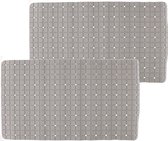 2x stuks badmatten/douchematten grijs vierkant patroon 69 x 39 cm - Anti-slip mat voor in de douchecabine
