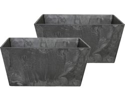 Ter Steege Plantenbak - Set van 2x stuks - zwart - rechthoekig - 12 x 25 x 12 cm - Binnen en buiten gebruik