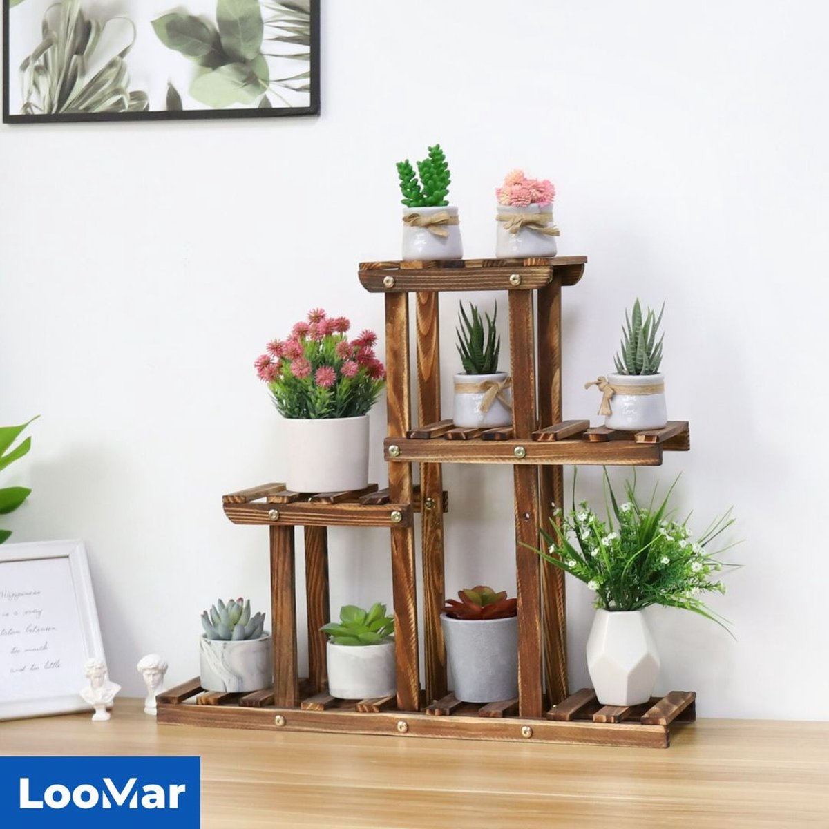 LooMar Plantenrek – Plantentafel – Plantenstandaard / Plantenhouder – Voor Binnen en Buiten - Grenen Hout