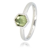 My Bendel - Zilverkleurige ring met groene glassteen - Unieke zilverkleurige ring gevormd in een zeshoek met groene glassteen - Met luxe cadeauverpakking