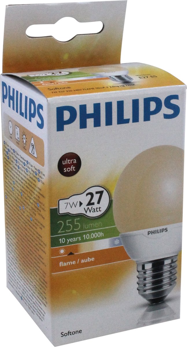 Philips Flame kogel - Spaarlamp - 8W E27 | bol.com