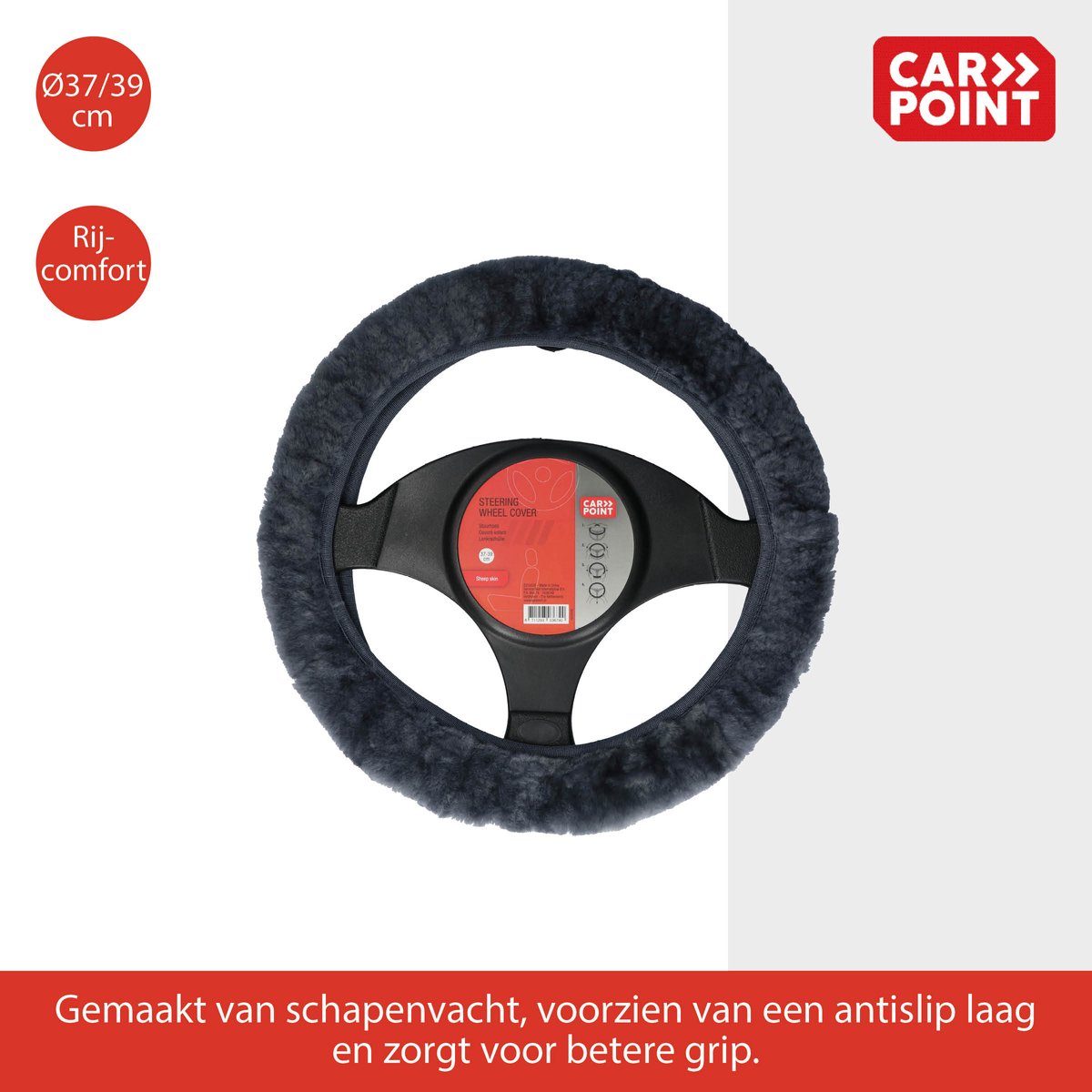 Carpoint Stuurhoes Auto - Schapenvacht Antraciet - Voor sturen met een diameter van 37-39 cm – foto 3