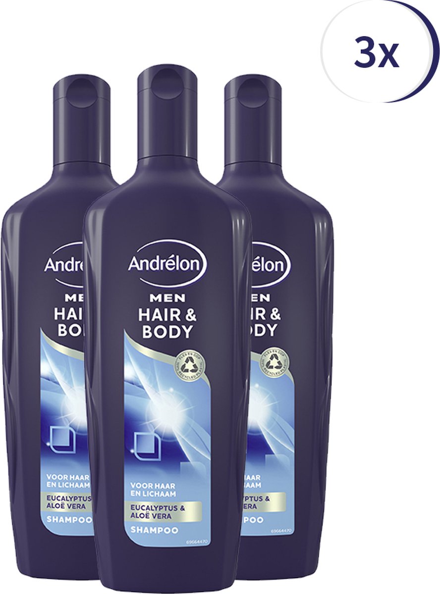 Bol.com Andrélon For Men Hair & Body - 3 x 300 ml - Shampoo - Voordeelverpakking aanbieding