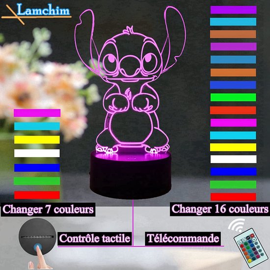 Veilleuse Stitch pour enfant. Lampe Lilo et Stitch. Lampe illusion 3D 7  couleurs