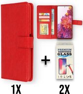 Casemania Hoesje Geschikt voor Oppo A78 5G Rood & 2X Glazen Screenprotector - Portemonnee Book Case - Kaarthouder & Magneetlipje