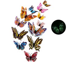 Knaak 3D Vlinders - Glow in the Dark - 12 Stuks - Muurstickers & Magneten - Multicolor