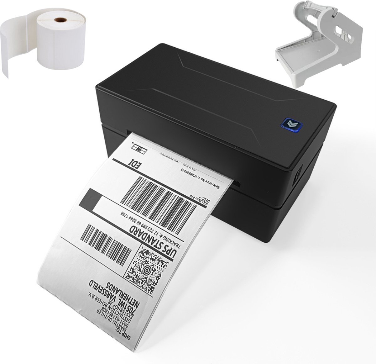 Thermische Label Printer + 1 label rol (500 pcs per rol) + label rol houder - Bluetooth - USB verbinding - Bluetooth Thermal Label Printer - Snel Printen - Thuisgebruik - Kantoor Printer - 100 mm x 150 mm Labels - Thermal Labelmaker
