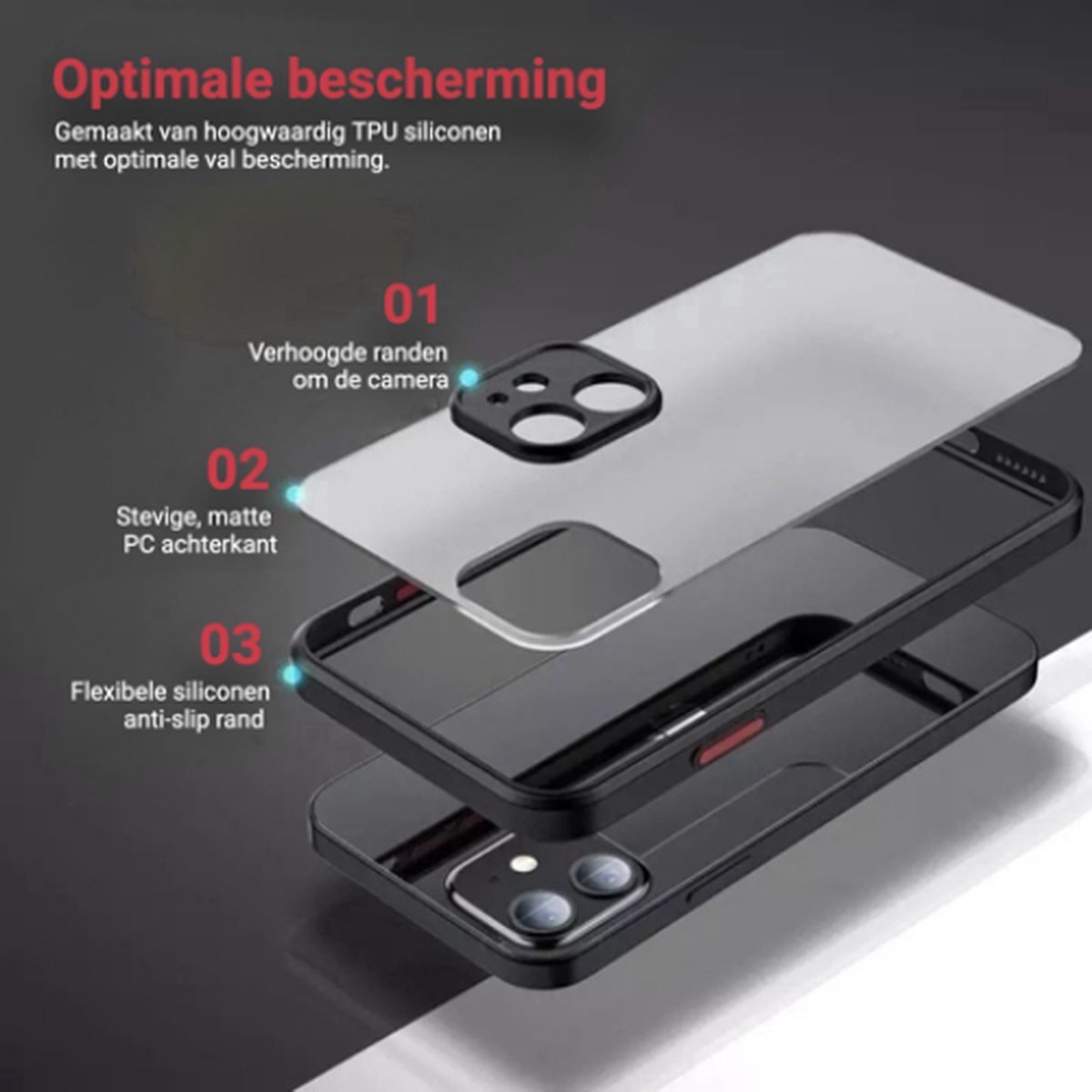 CVD® High Quality Bumper geschikt voor iPhone 11 Hoesje Zwart x Transparant Mat Zwart Shockproof