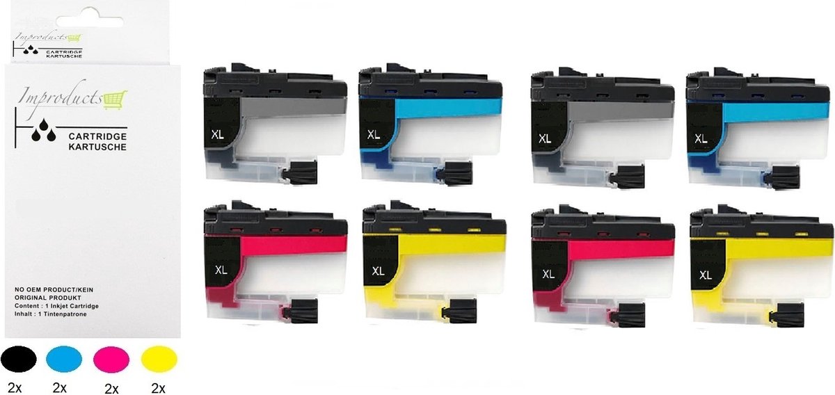 Improducts® Inkt cartridges - Alternatief Brother LC-427XL LC 427 bk/c/m/y 2x multipack inktcartridges o.a.Brother HL-J 6010 HL-J 6010DW MFC-J 5955 MFC-J 5955DW MFC-J 6955 MFC-J 6955DW MFC-J 6957 MFC-J 6957DW lc-427XLval