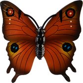 Decoris Tuin/schutting decoratie vlinder - kunststof - oranje - 24 x 24 cm