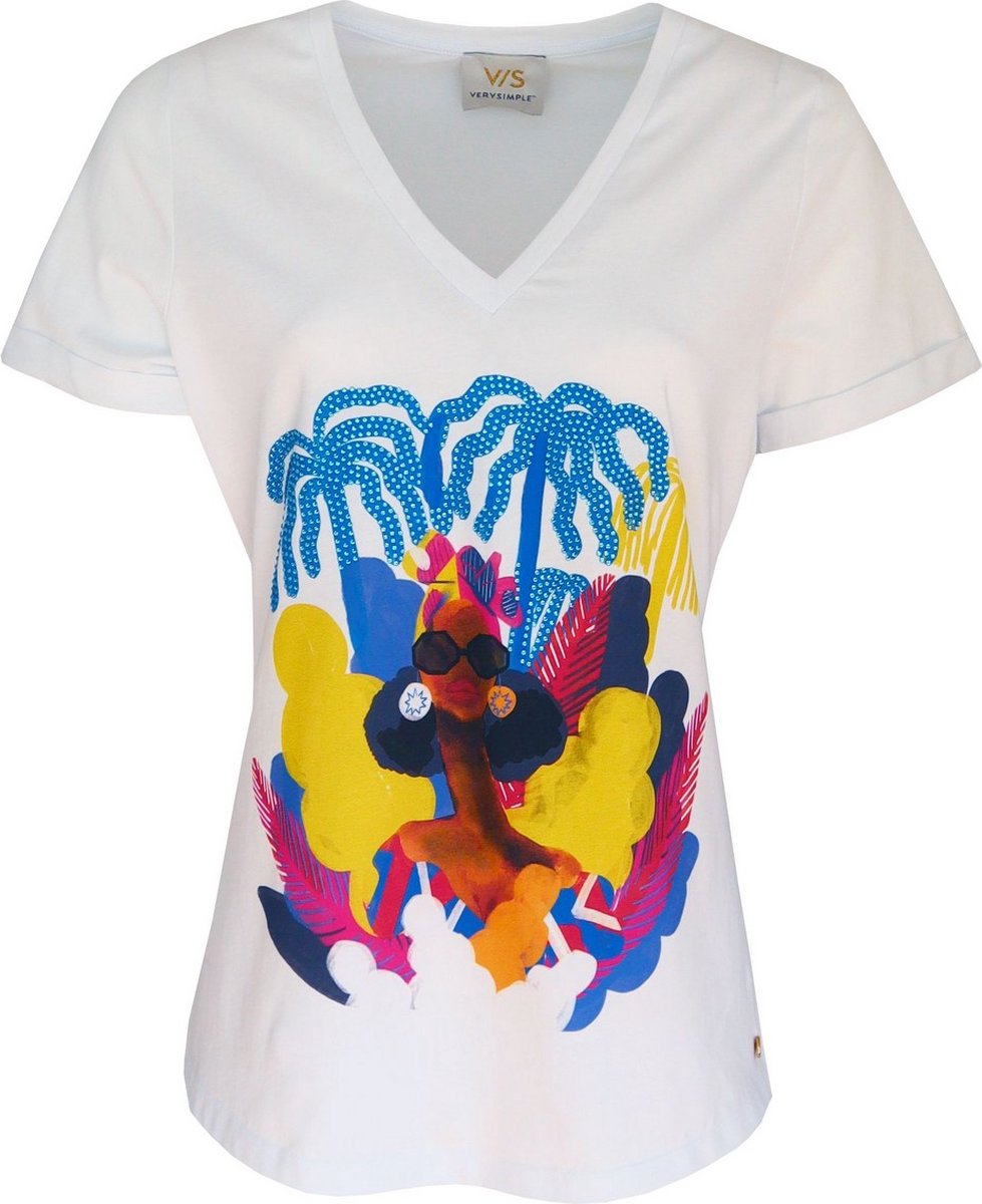 Verysimple • wit t-shirt met blauwe palmen • maat S (IT42)