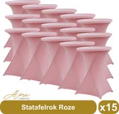 Jupe de table debout rose 80 cm par 15 - Table de fête - Jupe de table Alora pour table debout - Housse de table debout - Mariage - Cocktail - Rok Stretch - Set de 15