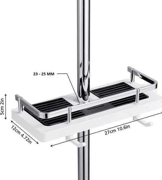 Doucherek zonder boren voor douchestang van 23 tot 25 mm – doucherek zwart – doucherek hangend – badkamer organizer – douche organizer - doucherekje - doucherekje zonder boren - shampo organizer