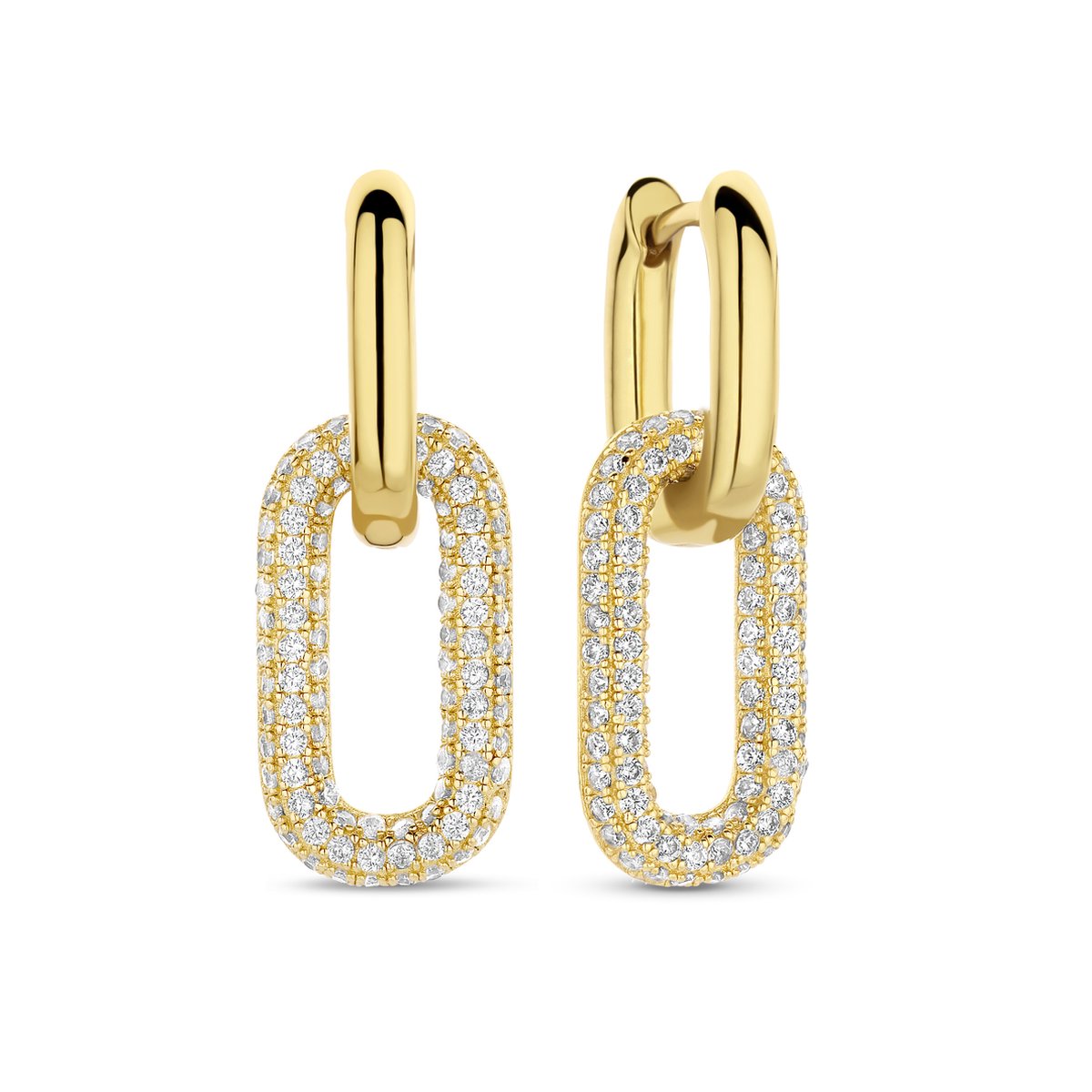 New Bling 9NB-1240 Zilveren Rechthoekige Oorringen met Open Hanger - 12,7x10x2,4mm - Zirknoia - Totale Lengt 24mm - Zilver - Verguld/Goud op Zilver