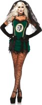 Deluxe Bride of Frankenstein korte jurk kostuum met haarband sluier zwart/groen - Kostuum Party Halloween - M - Leg Avenue