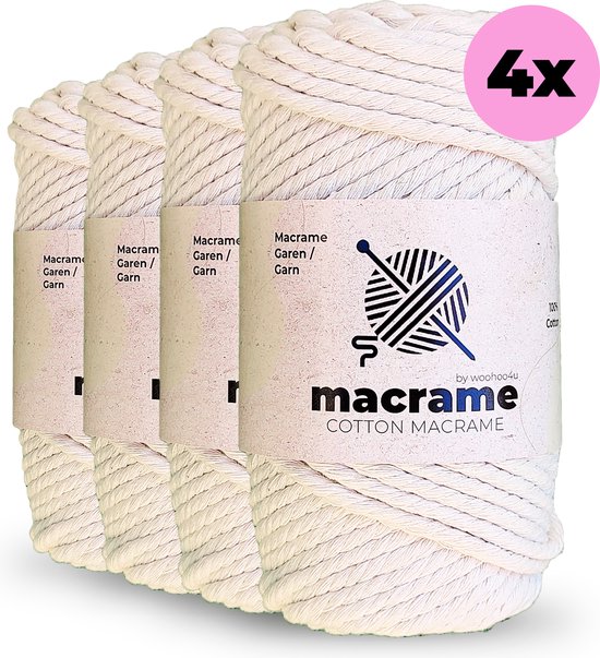 Foto: Woohoo4u premium macrame garen set 5mm x 200m zacht en drievoudig gedraaid 3 ply 100 katoen diy koord voor wandhangers plantenhangers boho decoraties en meer 4 stuks 