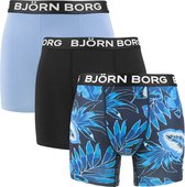 Björn Borg performance 3P microfiber boxers basic leafs zwart & blauw - XL