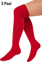 5x Paar Lange sokken rood gebreid mt.41-47 - knie over - PXP PartyXplosion - Tiroler heren dames kniekousen kousen voetbalsokken festival Oktoberfest voetbal