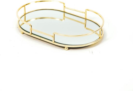 Ovaal dienblad - spiegelblad - goud - 25x16.5x4cm - styling - serveerblad - decoratie - woonaccessoires - spiegel - interieurstyling