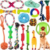 Hondenspeelgoed, 16 stuks touwbal, honden, robuuste tanden, Kauwen, duurzaam speelgoed, tandtrainingsset voor kleine middelgrote hond, interactieve speelset, onverwoestbaar, katoenen knoop, touw