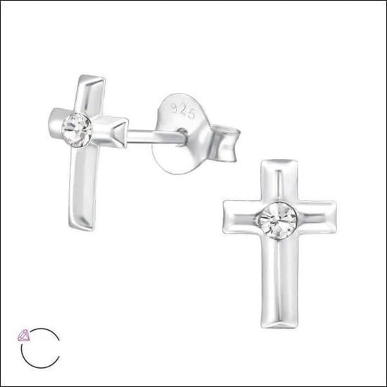 Aramat jewels ® - Zilveren swarovski elements kristal oorbellen kruis 8mm transparant