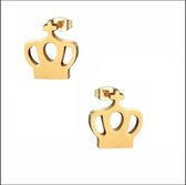 Aramat jewels ® - Zweerknopjes oorbellen kroon goudkleurig chirurgisch staal 9mm