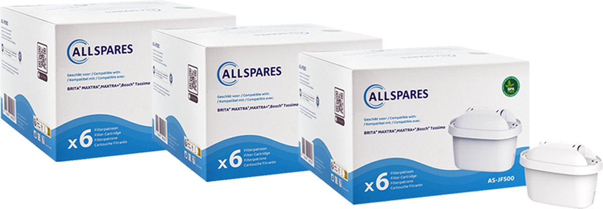 AllSpares Waterfilter 100486 / 101929 / 1022214 geschikt voor o.a. Brita Maxtra Maxtra+ en Bosch Tassimo - 18-pack met filterpatronen