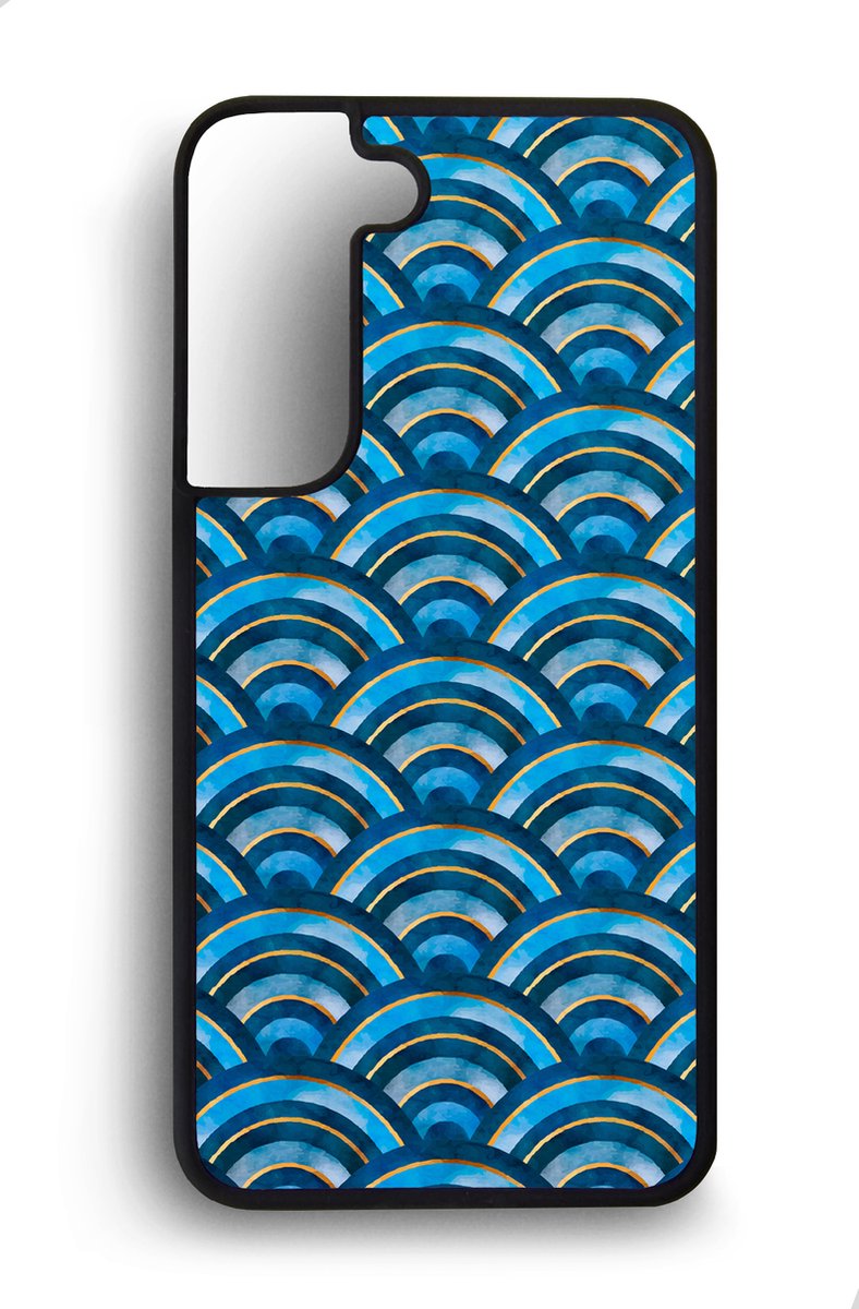 Ako Design Samsung Galaxy S22 hoesje - Japanse golven - blauw - Hoogglans - TPU Rubber telefoonhoesje - hard backcover
