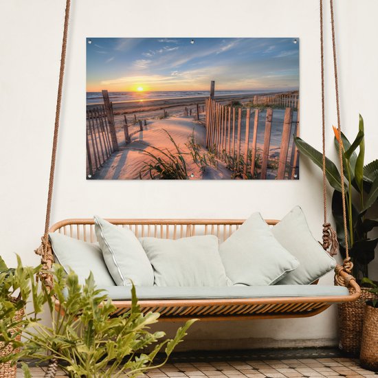 Tuinposter strand - Duin - Zonsondergang - Zee - Natuur - Landschap - Tuindoek - 120x80 cm - Tuindecoratie - Schuttingdoek - Schutting decoratie - Tuin - Tuinschilderij voor buiten - Buitenposter