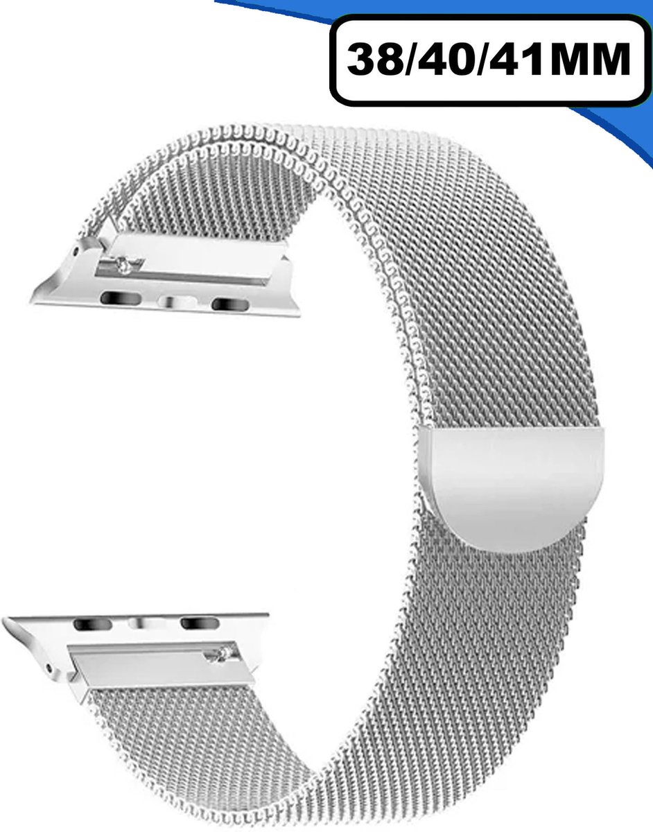 WoniQ Milanees Bandje Geschikt voor Apple watch bandje 1/2/3/4/5/6/7/8/9/10/SE/Ultra 38mm / 40mm / 41mm / 42mm RVS - Zilver - met een stevige magneetsluiting gemaakt van rvs