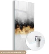 MuchoWow® Glasschilderij 20x40 cm - Schilderij acrylglas - Goud - Chic - Abstract - Zwart - Wit - Luxe - Foto op glas - Muurdecoratie woonkamer - Wanddecoratie slaapkamer - Schilderijen