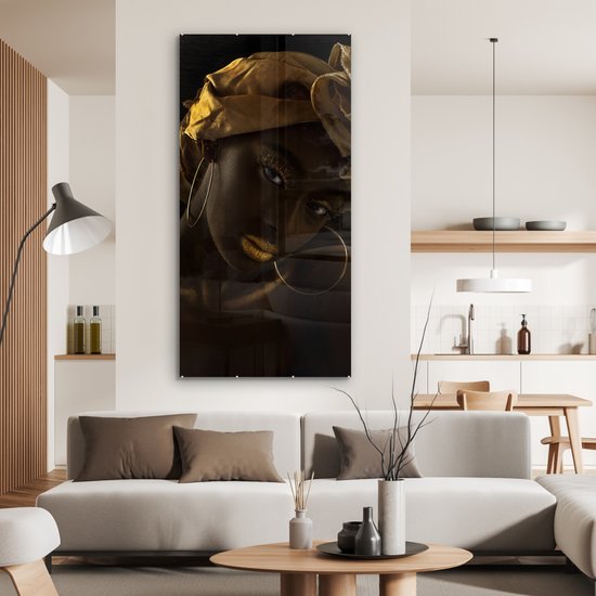 MuchoWow® Peinture sur Verre - Femmes - Foulard - Or - Luxe - 80x160 cm - Peintures sur Verre Acrylique - Photo sur Glas