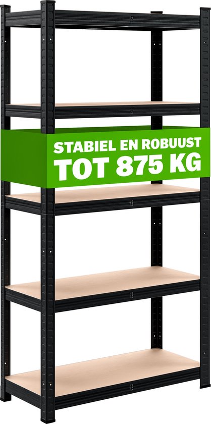 Étagère de rangement Métal - Incl. 5 Planches MDF - 180x90x40 cm - Zwart