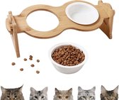 Gamelle double surélevée pour chats et petits chiens - Gamelles en porcelaine 12x5CM dans un cadre en bois