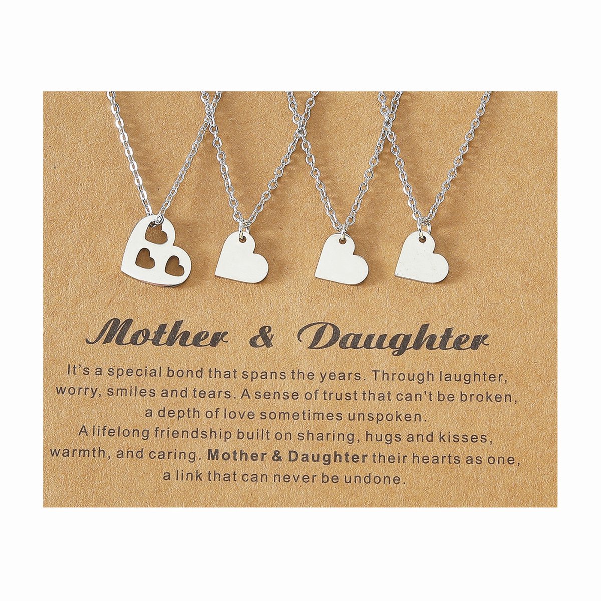 Moeder Dochter Sieraden voor 4 met Hartjes - Zilverkleurig - Moeder Dochter Ketting - Vriendschapsketting Cadeau - Pax Amare