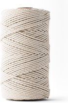 Ledent macramé touw, (3mm, 120M), dubbel getwist - 100% geregenereerd katoenkoord - Macramé touw in natuur om mee te knutselen.