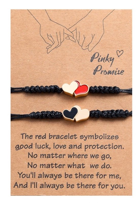 Bracelets d'amitié pour 2 avec double Hartjes - Bracelets noirs - Bracelet BFF sur carte cadeau - Pax Amare