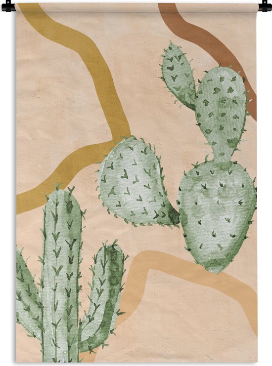 Wandkleed - Tapestry - Cactus - Planten - Bohemian - Waterverf - Wandtapijt - Wanddoek - Katoen - Woonkamer decoratie - 60x90 cm - Muurdecoratie - Wandkleden voor binnen - Wanddecoratie - Muurkleed