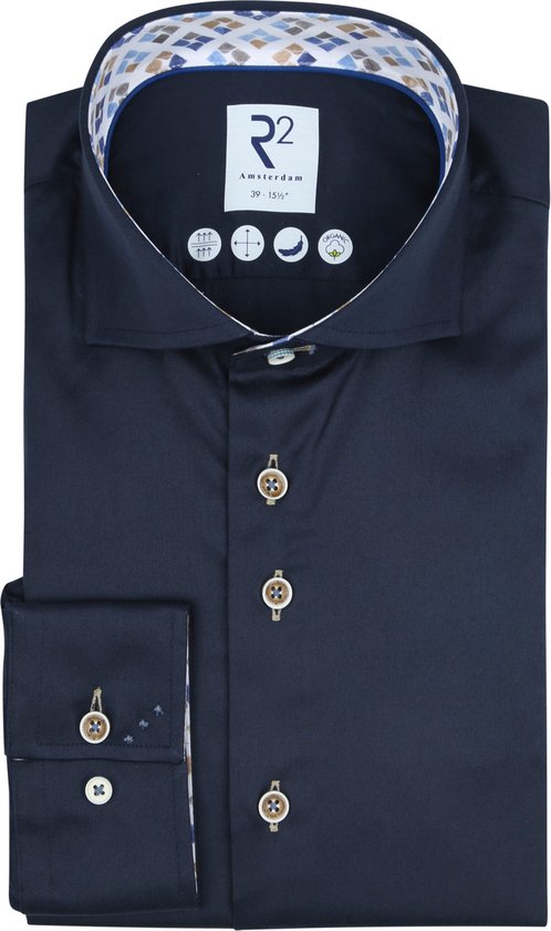 R2 Amsterdam Chemise 2 Plis Marine Taille 37 Coupe moderne bol